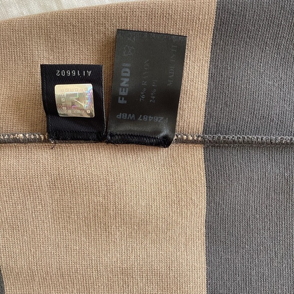 Fendi Shift Dress Gray Short Sleeve with Off-The-Shoulder Stripe Ruffle 4 - Picture 8 of 11